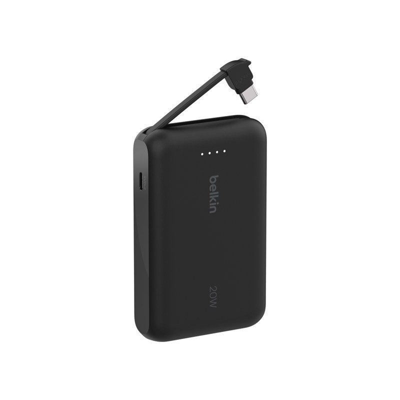 باور بانك بلكين BoostCharge BPB021HQBK سعة 10000mAh مع كابل USB-C مدمج بقدرة 20 واط أسود