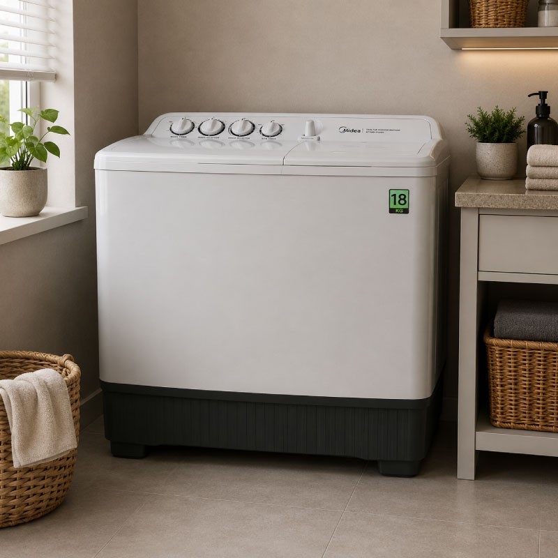 غسالة ميديا حوضين 18 كيلو MT200W180