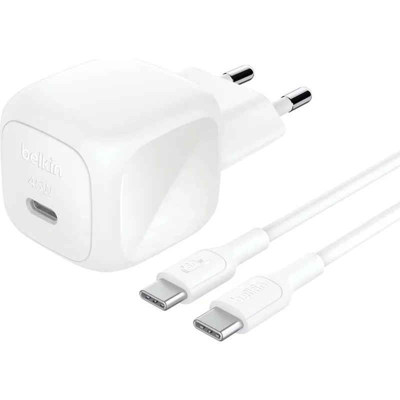 شاحن حائط بلكين BoostCharge WCA013KQ1MWH-B6 USB-C بقدرة 45 واط مع كابل 1 متر